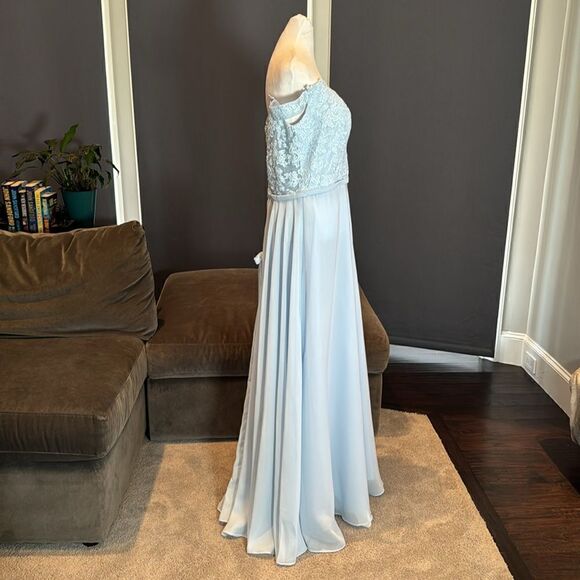 Women’s Pale Blue Off the Shoulder Chiffon Bridesmaid Dress Corset Size 16 NWOT - Picture 5 of 13